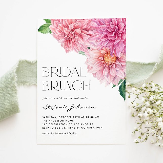 Pink Watercolor Dahlia Flower Spring Bridal Brunch Einladung (Von Creator hochgeladen)