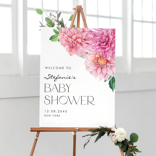 Pink Watercolor Dahlia Spring Baby Dusche Willkomm Poster (Von Creator hochgeladen)