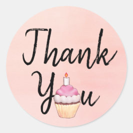 Pink Watercolor Danke Cupcake Runder Aufkleber