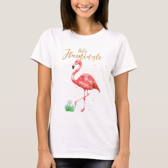 Pink Watercolor Der Flamingle Gold Glitzer Golf T-Shirt (Vorderseite)