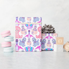 Pink Watercolor Dinosaurier Birthday Baby Dusche Geschenkpapier