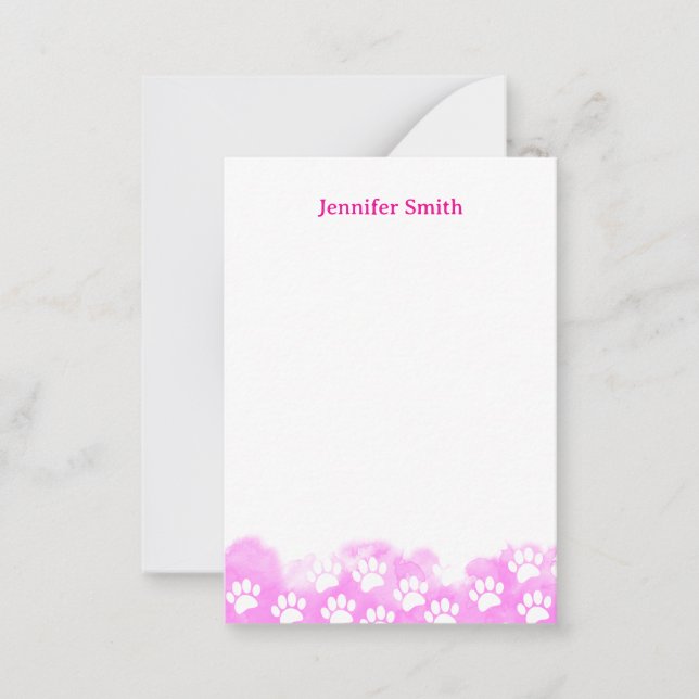 Pink Watercolor Dog Paw Personalized Stationery Mitteilungskarte (Vorderseite)