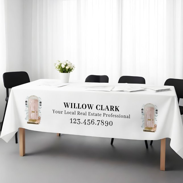 Pink Watercolor Door Spaniel Real Anwesen Business Tischdecke (Pink Watercolor Door Spaniel Real Estate Business Tablecloth)