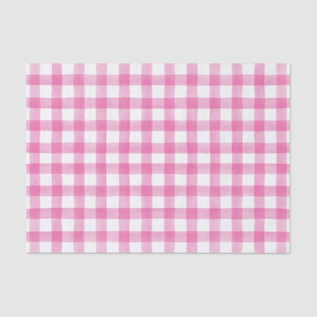 Pink Watercolor Dots Gingham Tissue Paper Seidenpapier (Vorderseite)
