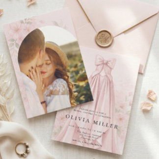 Pink Watercolor Dress Coquette Bow Bridal Shower Einladung