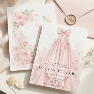 Pink Watercolor Dress Coquette Bow Bridal Shower Einladung