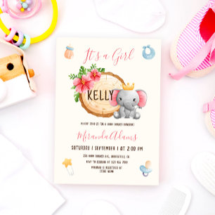 Pink Watercolor Elephant Girl Baby Dusche Einladung