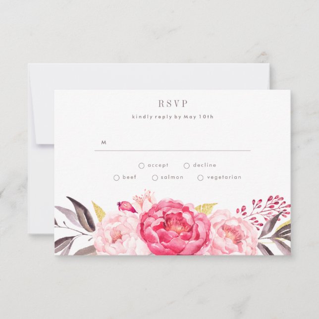 Pink Watercolor English Bouquet Wedding RSVP Card (Vorderseite)