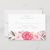 Pink Watercolor English Bouquet Wedding RSVP Card