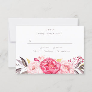 Pink Watercolor English Bouquet Wedding RSVP Card