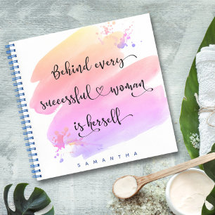 Pink Watercolor Erfolgreiche Frau Script Square Notizbuch