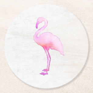 Pink Watercolor Flamingo Calling Card Papierplatte Runder Pappuntersetzer