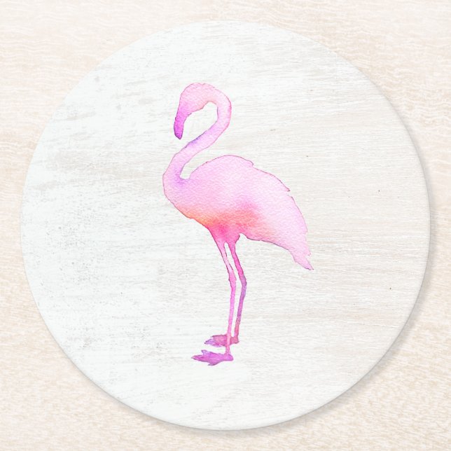Pink Watercolor Flamingo Calling Card Papierplatte Runder Pappuntersetzer (Vorderseite)