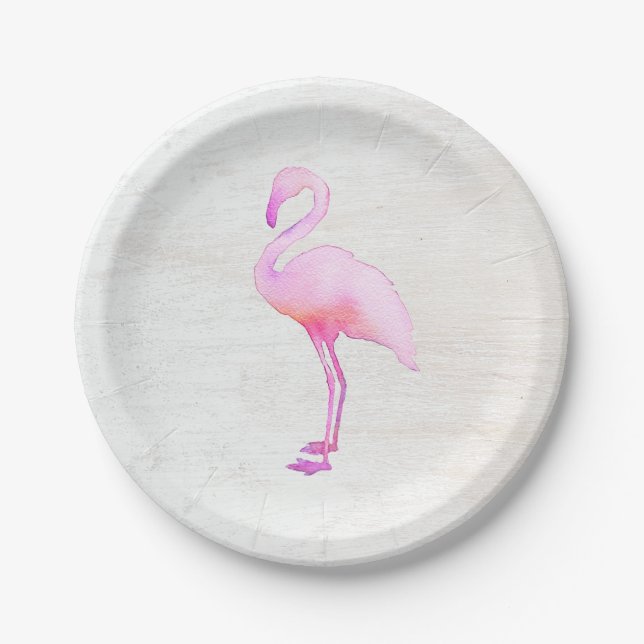 Pink Watercolor Flamingo Calling Card Pappteller (Vorderseite)