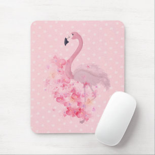Pink Watercolor Flamingo Floral und Punkte Mousepad