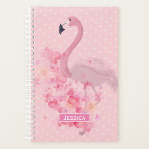 Pink Watercolor Flamingo Floral und Punkte Planer