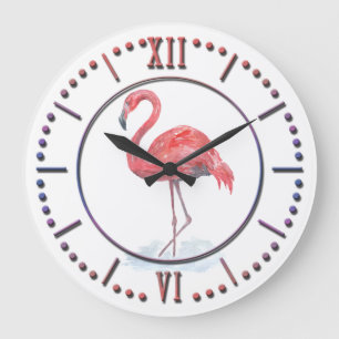 Pink watercolor Flamingo . Große Wanduhr