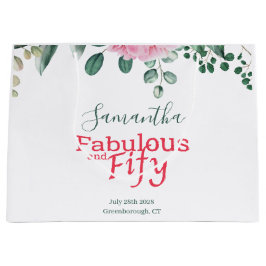 Pink Watercolor Floral 50. Geburtstagsparty Gefall Große Geschenktüte