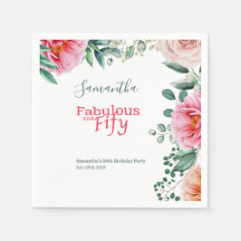 Pink Watercolor Floral 50. Geburtstagsparty Serviette
