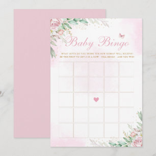 Pink Watercolor Floral Baby Dusche Bingo Spiel Einladung