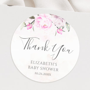 Pink Watercolor Floral Baby Dusche Vielen Dank Runder Aufkleber