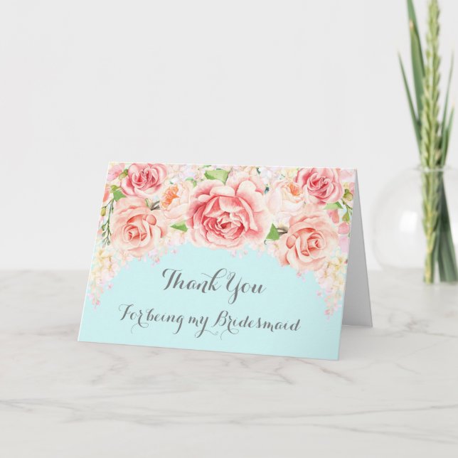 Pink Watercolor Floral Blue Danke Bridesmaid (Vorderseite)