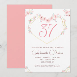 Pink Watercolor Floral Boho 37. Geburtstag  Einladung