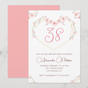 Pink Watercolor Floral Boho 38. Geburtstag Einladung