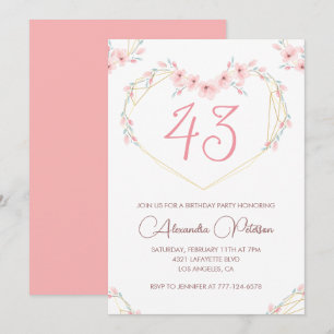 Pink Watercolor Floral Boho 43. Geburtstag Einladung