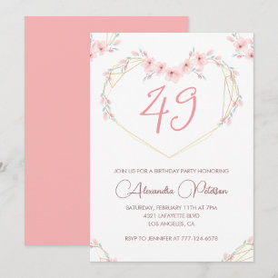 Pink Watercolor Floral Boho 49. Geburtstag  Einladung