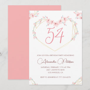 Pink Watercolor Floral Boho 54. Geburtstag Einladung