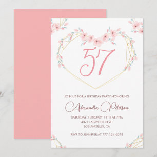 Pink Watercolor Floral Boho 57. Geburtstag Einladung