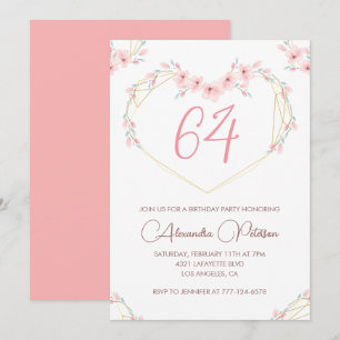 Pink Watercolor Floral Boho 64. Geburtstag Einladung