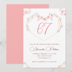 Pink Watercolor Floral Boho 67. Geburtstag  Einladung