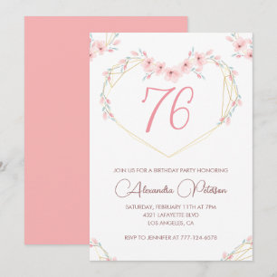 Pink Watercolor Floral Boho 76. Geburtstag Einladung