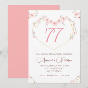 Pink Watercolor Floral Boho 77. Geburtstag Einladung