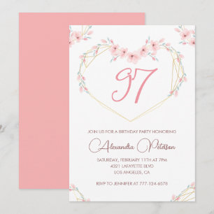 Pink Watercolor Floral Boho 97. Geburtstag Einladung