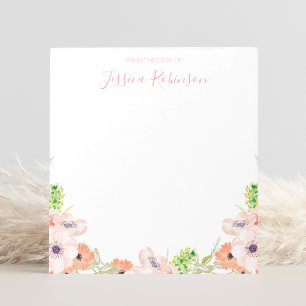Pink Watercolor Floral Boho Personalisiert Notizblock
