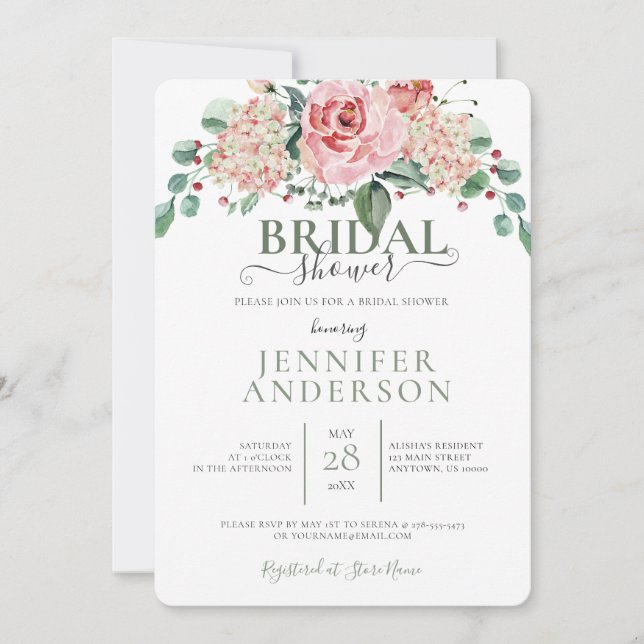 Pink Watercolor Floral Bouquet Brautparty Invit Einladung (Vorderseite)