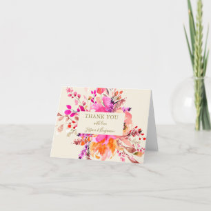 Pink Watercolor Floral Bouquet Hochzeitsname einge Dankeskarte