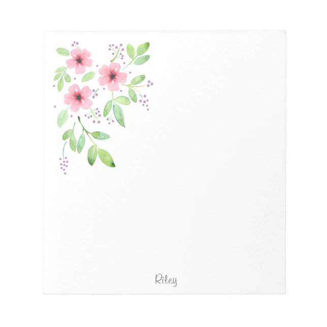 Pink Watercolor Floral Bouquet Notizblock (Vorderseite)