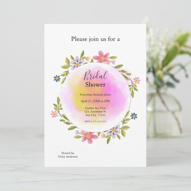 Pink Watercolor Floral Bridal Shower Einladung (Stehend Vorderseite)
