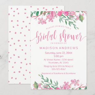 Pink Watercolor Floral Bridal Shower Einladung