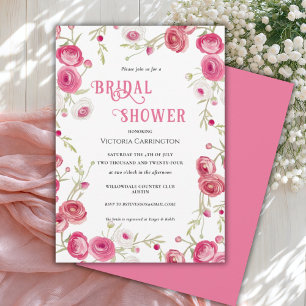 Pink Watercolor Floral Bridal Shower Einladung
