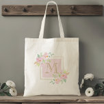 Pink Watercolor Floral Bridesmaid Tragetasche<br><div class="desc">Maßgeschneiderte Monogramm Totbeutel mit rosa Aquarellblütendesign.</div>