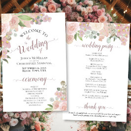Pink Watercolor Floral Budget Hochzeitsprogramm