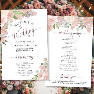 Pink Watercolor Floral Budget Hochzeitsprogramm