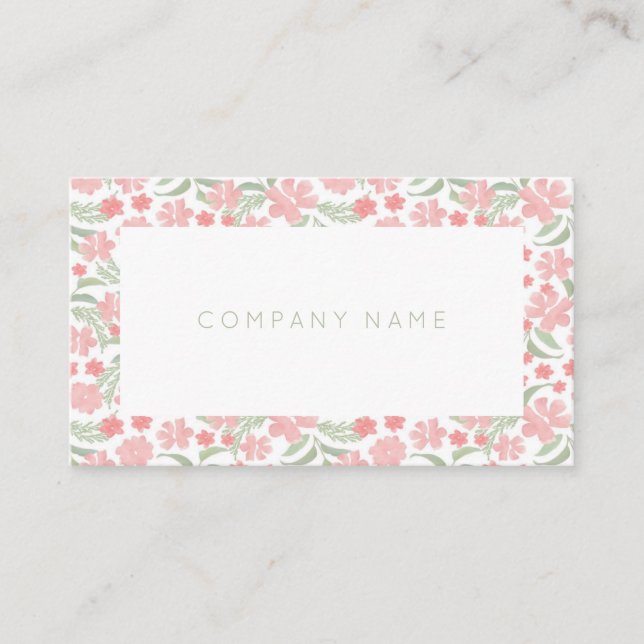 Pink Watercolor Floral Business Card Visitenkarte (Vorderseite)