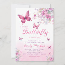 Pink Watercolor Floral Butterfly Girl Babydusche