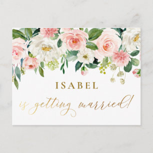 Pink Watercolor Floral Calligraphy Brautparty Postkarte